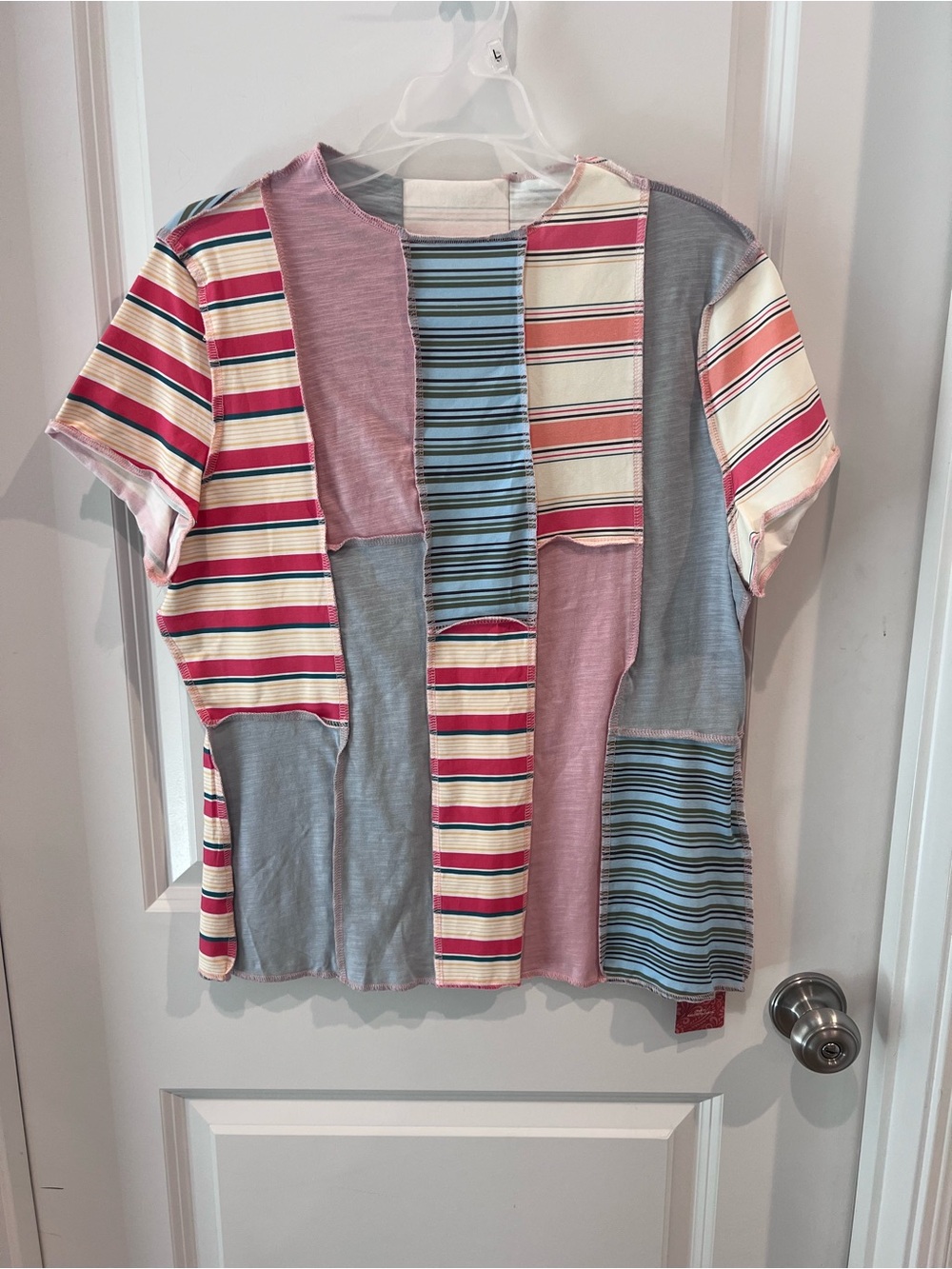 NWT SHEIN Boho Patchwork Striped Short Sleeve Top Size XL